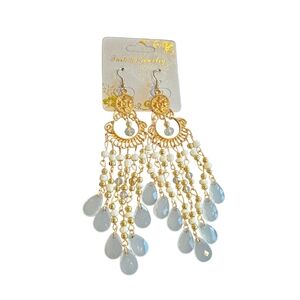 NWT - Elegant Gold and White Chandelier Earrings